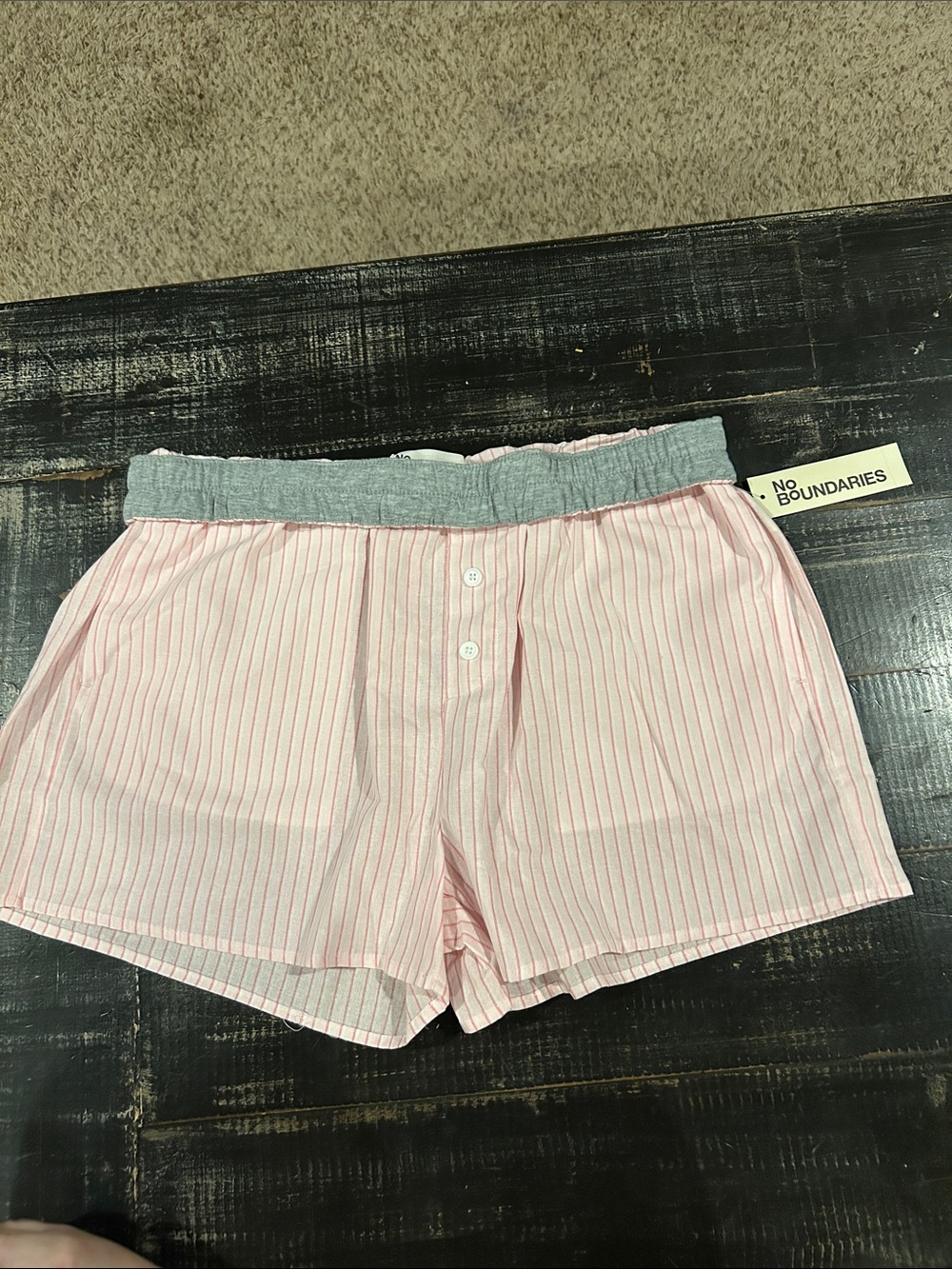 No Boundaries Pink Striped Lounge Shorts with Gray Waistband